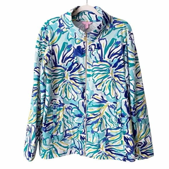 Lilly Pulitzer | Reagan Full Zip Jacket Pool Blue Green Stay Cool Pockets XL - Picture 3 of 8